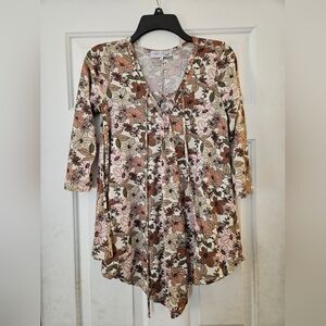 Cest Lavie Pink and Brown Floral Tunic Top S
